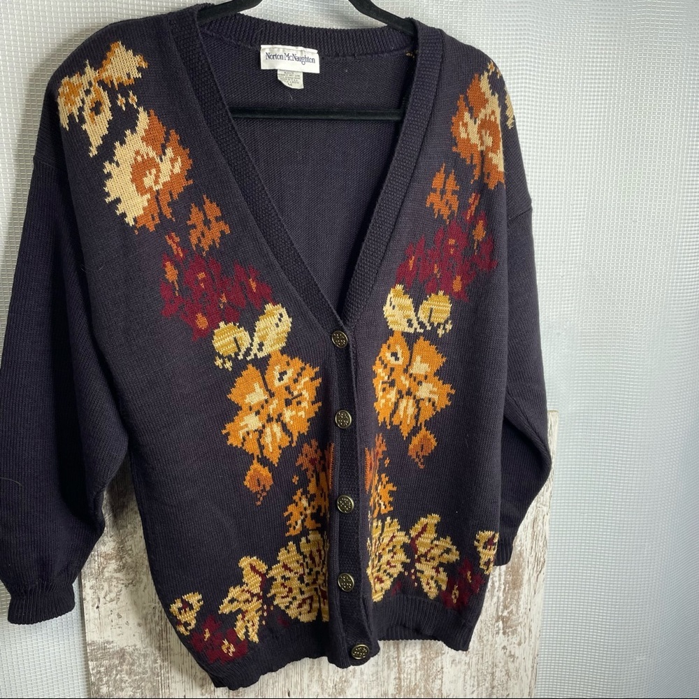 Vintage Norton McNaughton floral sweater cardigan size medium